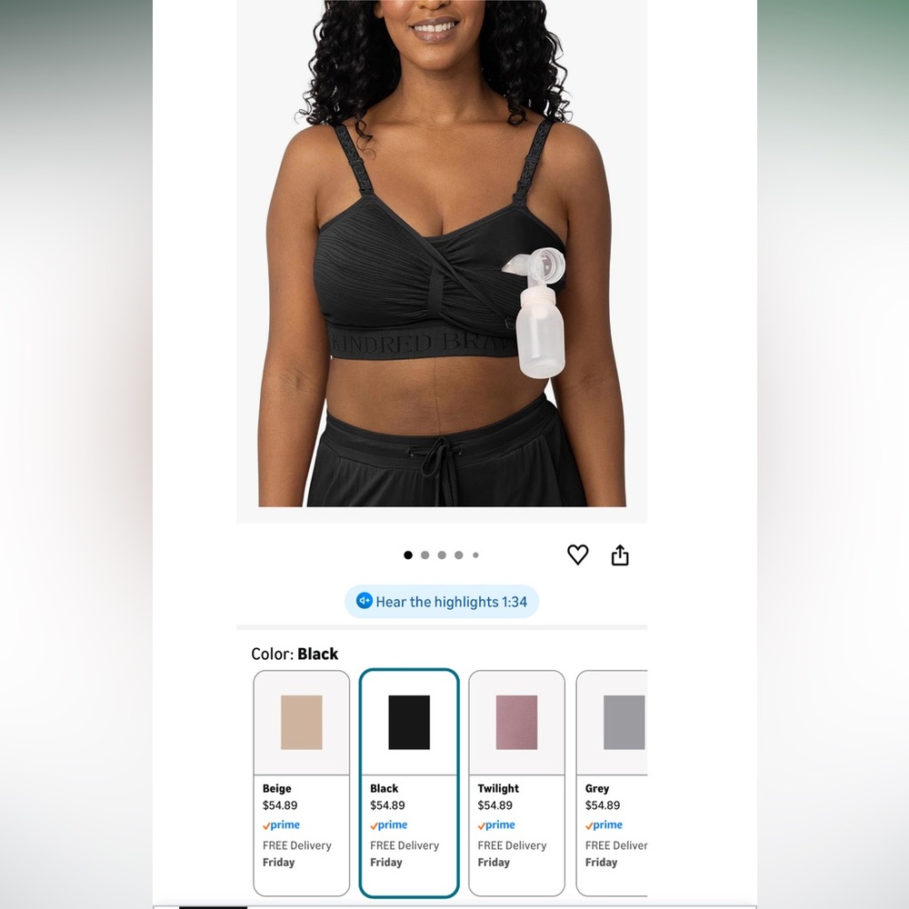 Kindred Bravely Black Nursing Bra with Pump Access